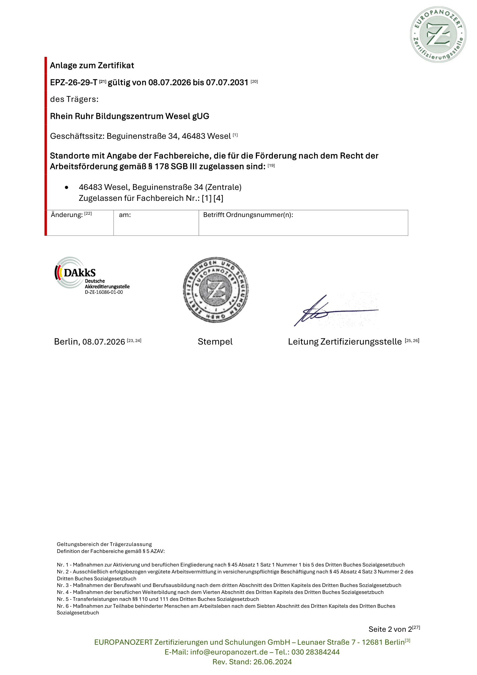 AZAV Trägerzertifikat Seite 2